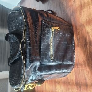 Black Crocodile-Embossed Leather Backpack